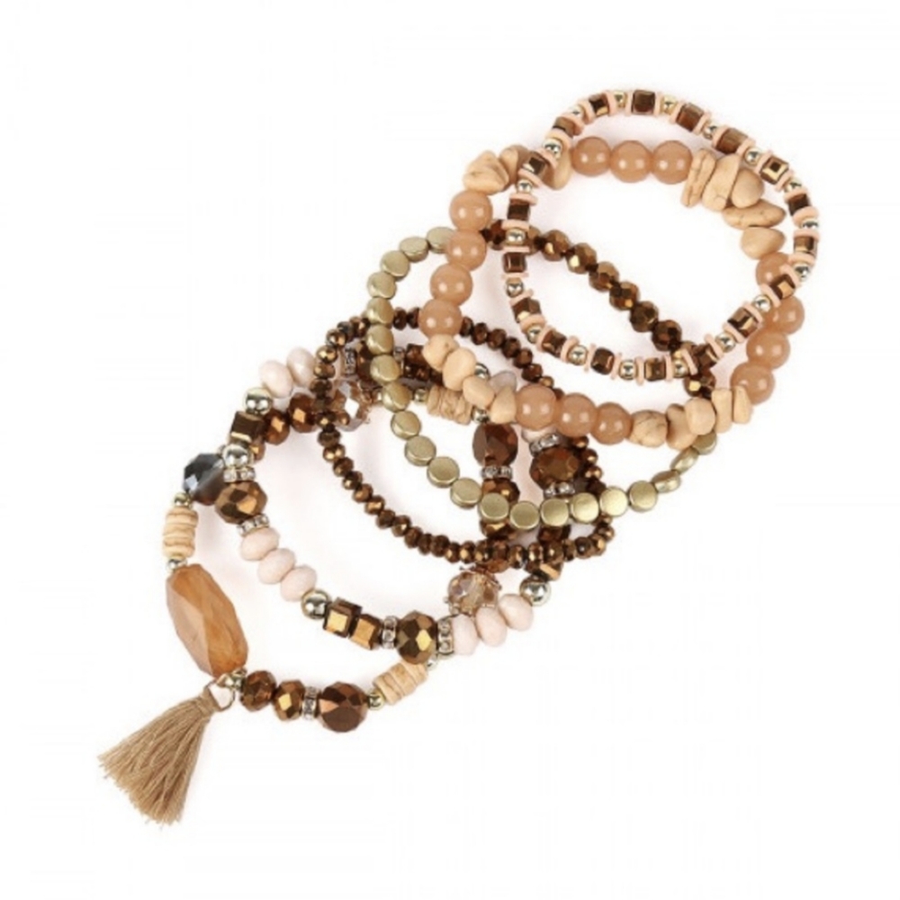 Beautiful Boho Style Bronze and Gold Jeweled Toned Stacking Bracelets - Picture 2 of 4